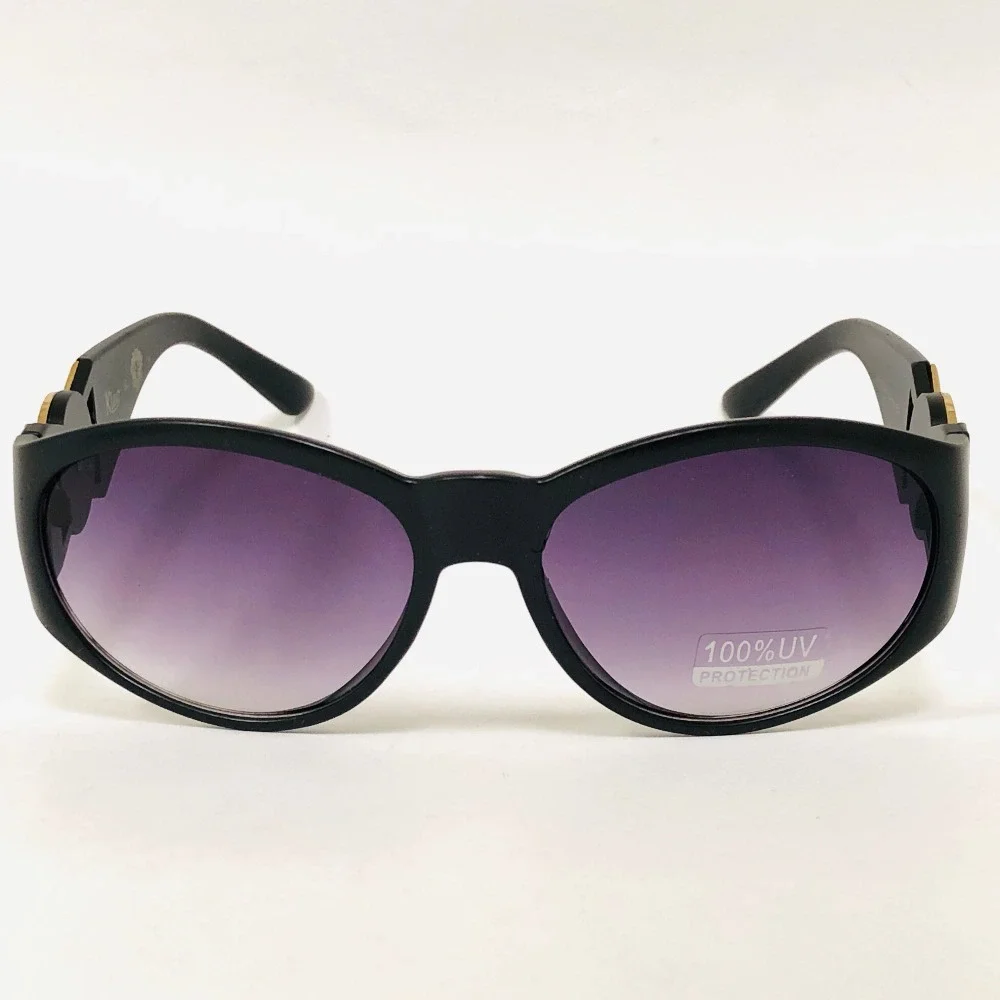 Kleo Sunglasses Black Lens Gold Accent Oval Frame‎ Fashion Shades Trendy Classic